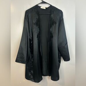 Vintage Victoria Secret Black Satin lace Gold Label Robe One Size